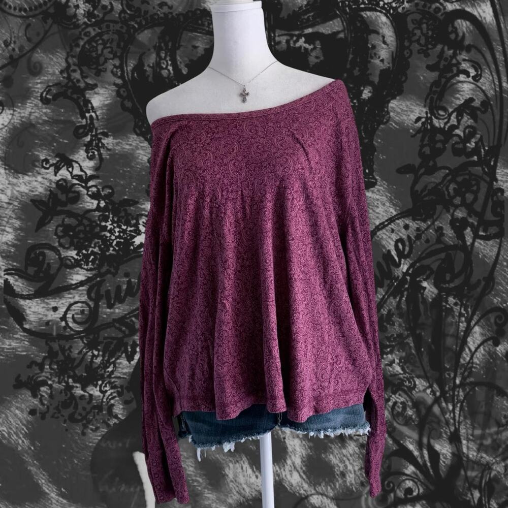 crimson dusty berry light pink paisley floral fairy boho top